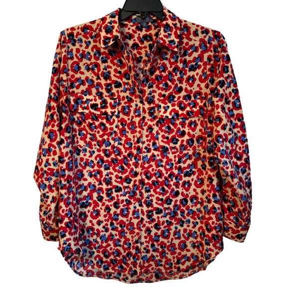 Colorful Madison Curvy 1X Button-Up Blouse In Vibrant Leopard Print top blouse - Picture 4 of 12